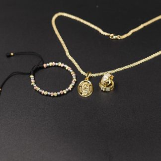 🔗 Cadena con Dije de la Virgen ✝️ + Pulsera ⛓️ + Candongas Brillantes